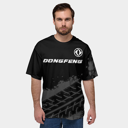 Мужская футболка оверсайз Dongfeng Speed на темном фоне со следами шин / 3D-принт – фото 3