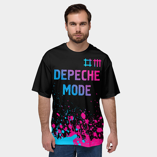 Мужская футболка оверсайз Depeche Mode Neon Gradient / 3D-принт – фото 3