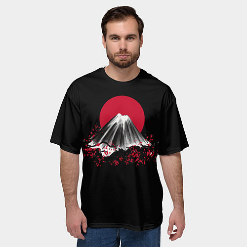 Мужская футболка оверсайз Гора Фудзи Цветение сакуры / 3D-принт – фото 3