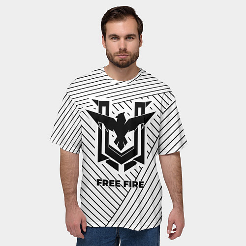 Мужская футболка оверсайз Символ Free Fire на светлом фоне с полосами / 3D-принт – фото 3
