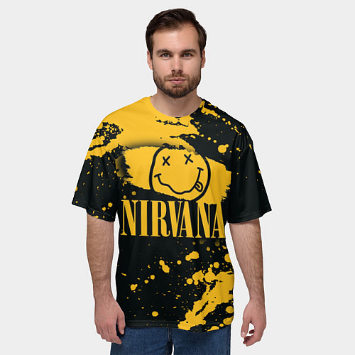 Мужская футболка оверсайз NIRVANA логотип и краска / 3D-принт – фото 3
