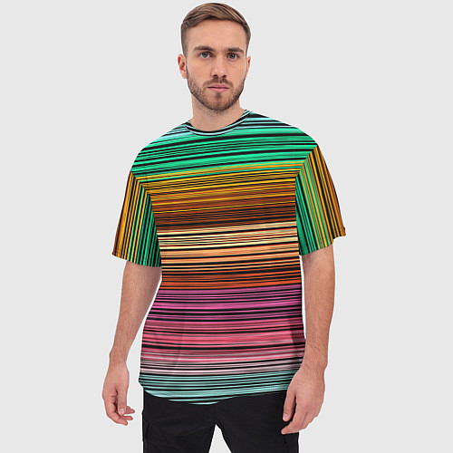 Мужская футболка оверсайз Multicolored thin stripes Разноцветные полосы / 3D-принт – фото 3