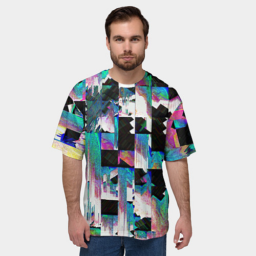 Мужская футболка оверсайз Glitch Abstract squares Глитч Абстрактные квадраты / 3D-принт – фото 3