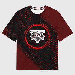 Футболка оверсайз мужская Символ GTA и краска вокруг на темном фоне, цвет: 3D-принт