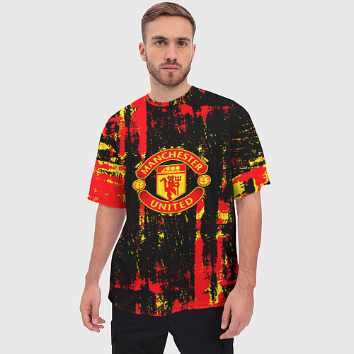 Мужская футболка оверсайз Manchester united краска / 3D-принт – фото 3