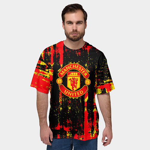 Мужская футболка оверсайз Manchester united краска / 3D-принт – фото 3