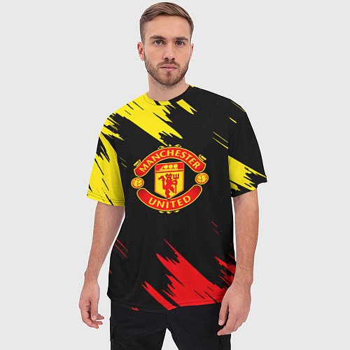 Мужская футболка оверсайз Manchester united Texture / 3D-принт – фото 3