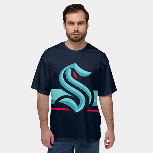 Мужская футболка оверсайз Сиэтл Кракен Форма / 3D-принт – фото 3