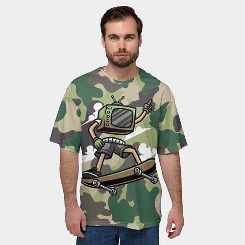 Мужская футболка оверсайз Человек - телевизор на скейте / 3D-принт – фото 3