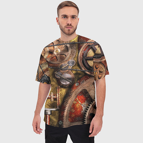 Мужская футболка оверсайз Механистическая композиция из шестерёнок и цепей С / 3D-принт – фото 3