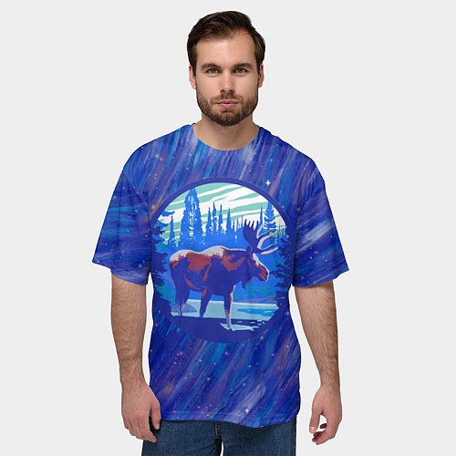 Мужская футболка оверсайз Лось в лесу Blue / 3D-принт – фото 3