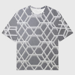 Футболка оверсайз мужская Белые неоновые соты, цвет: 3D-принт