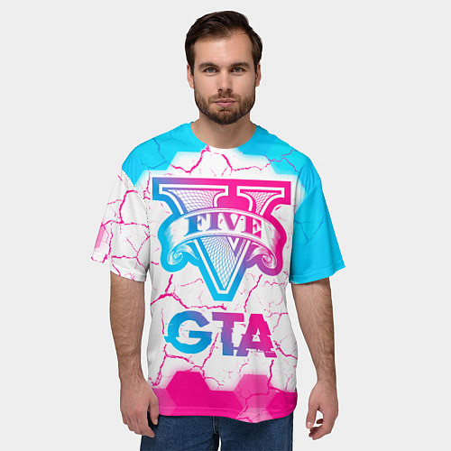 Мужская футболка оверсайз GTA Neon Gradient / 3D-принт – фото 3