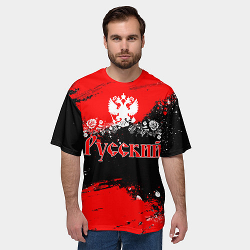 Мужская футболка оверсайз Я РУССКИЙ Брызги красные / 3D-принт – фото 3
