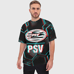 Футболка оверсайз мужская PSV FC в стиле Glitch на темном фоне, цвет: 3D-принт — фото 2