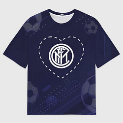 Футболка оверсайз мужская Лого Inter в сердечке на фоне мячей, цвет: 3D-принт