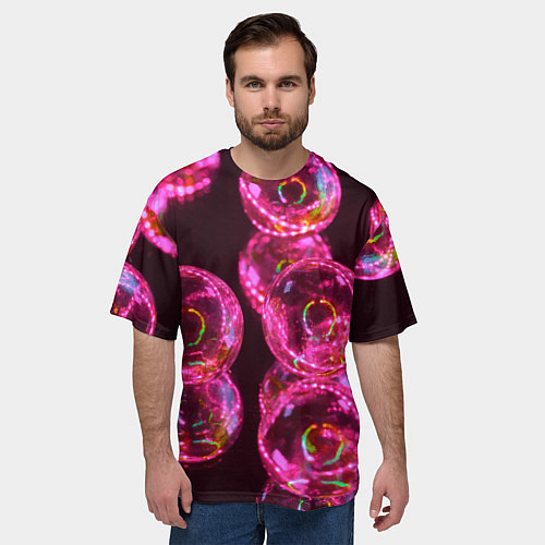 Мужская футболка оверсайз Неоновые сюрреалистичные пузыри - Розовый / 3D-принт – фото 3