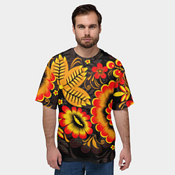 Футболка оверсайз мужская Хохломская Роспись Цветы На Тёмном Фоне, цвет: 3D-принт — фото 2