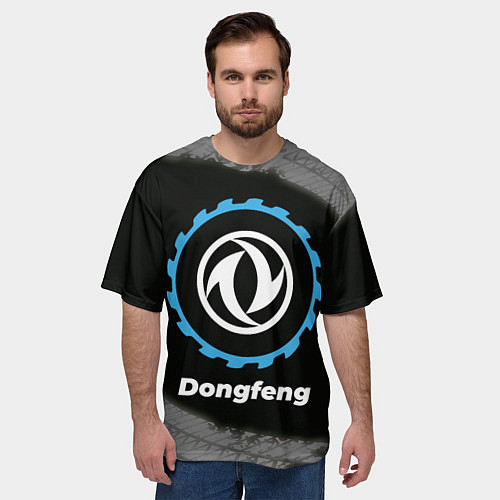 Мужская футболка оверсайз Dongfeng в стиле Top Gear со следами шин на фоне / 3D-принт – фото 3