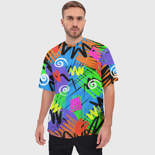 Мужская футболка оверсайз Яркий геометрический принт / 3D-принт – фото 3