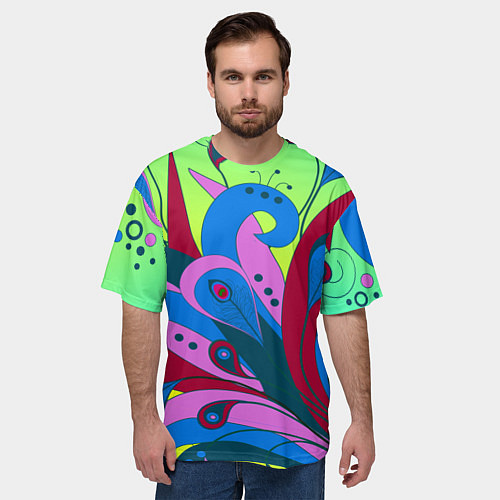 Мужская футболка оверсайз Хвост жар-птицы / 3D-принт – фото 3