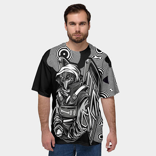 Мужская футболка оверсайз Черно-белая хищная птица / 3D-принт – фото 3