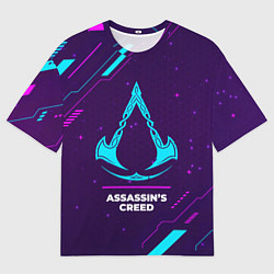 Футболка оверсайз мужская Символ Assassins Creed в неоновых цветах на темном, цвет: 3D-принт