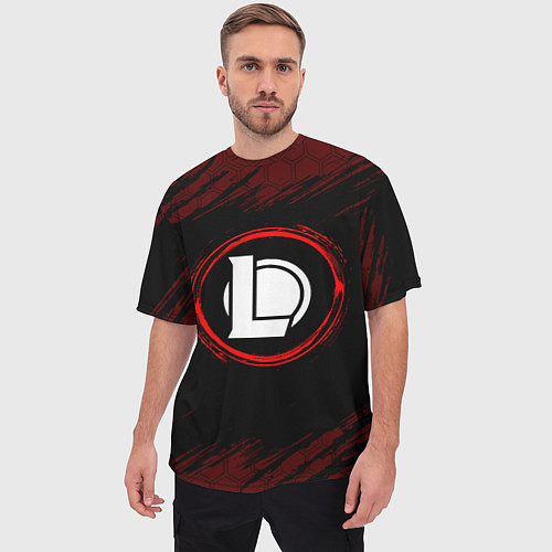 Мужская футболка оверсайз Символ League of Legends и краска вокруг на темном / 3D-принт – фото 3