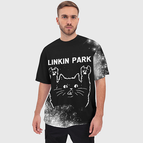 Мужская футболка оверсайз Группа Linkin Park и Рок Кот / 3D-принт – фото 3