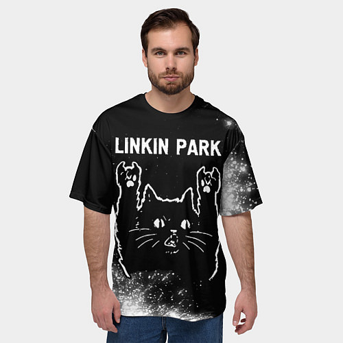 Мужская футболка оверсайз Группа Linkin Park и Рок Кот / 3D-принт – фото 3