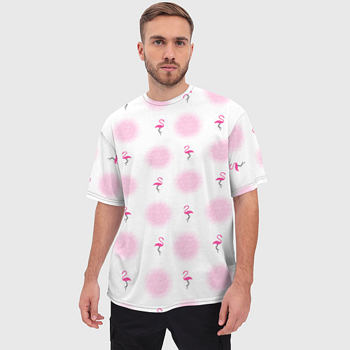 Мужская футболка оверсайз Фламинго и круги на белом фоне / 3D-принт – фото 3