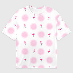 Футболка оверсайз мужская Фламинго и круги на белом фоне, цвет: 3D-принт