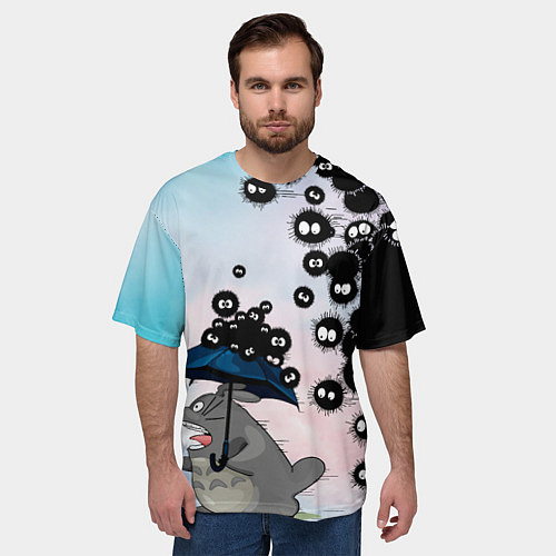 Мужская футболка оверсайз Тоторо бегущий от чернушек / 3D-принт – фото 3