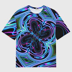 Футболка оверсайз мужская Неоновые узоры и фигуры - Синий, цвет: 3D-принт