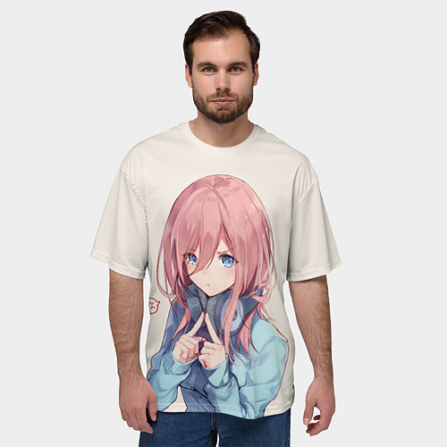 Мужская футболка оверсайз Недовольная Мику / 3D-принт – фото 3