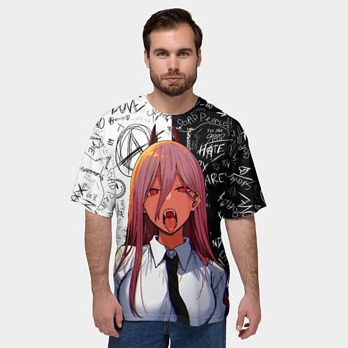 Мужская футболка оверсайз ПАУЭР Демон Человек бензопила / 3D-принт – фото 3