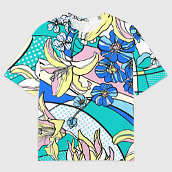 Футболка оверсайз мужская Яркие цветы в стиле поп-арт, цвет: 3D-принт
