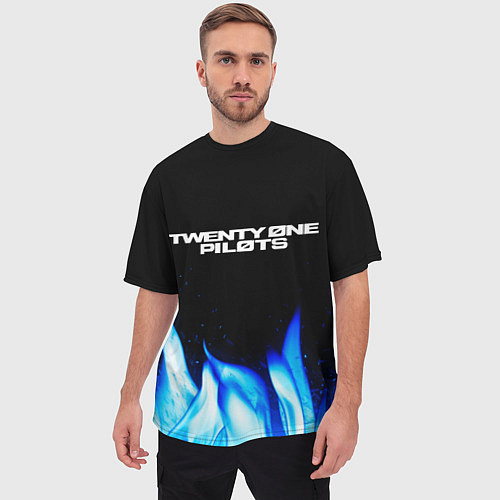 Мужская футболка оверсайз Twenty One Pilots Blue Fire / 3D-принт – фото 3