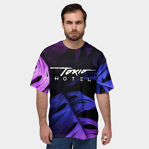 Мужская футболка оверсайз Tokio Hotel Neon Monstera / 3D-принт – фото 3