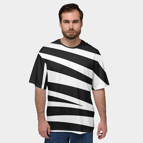 Мужская футболка оверсайз Зебра чёрные и белые полосы / 3D-принт – фото 3