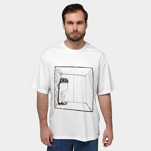 Мужская футболка оверсайз Грустяш у окна / 3D-принт – фото 3