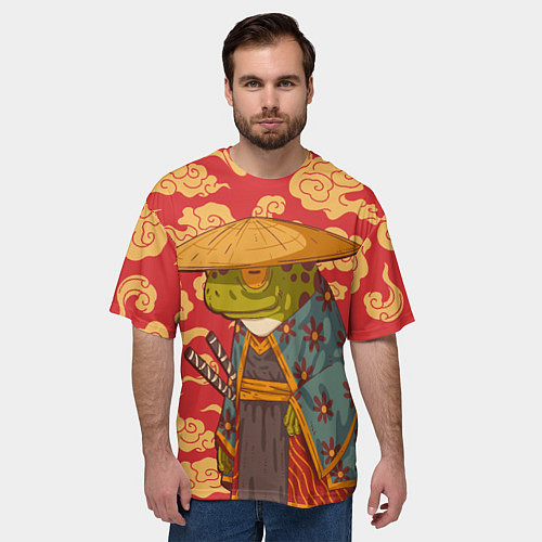 Мужская футболка оверсайз Старая самурайская лягуха / 3D-принт – фото 3