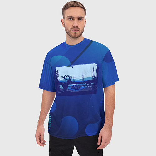 Мужская футболка оверсайз Лось на фоне города / 3D-принт – фото 3