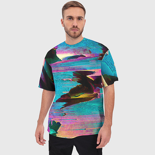Мужская футболка оверсайз Multicolored vanguard glitch / 3D-принт – фото 3