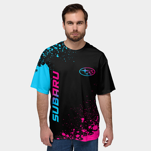 Мужская футболка оверсайз Subaru Neon Gradient FS / 3D-принт – фото 3