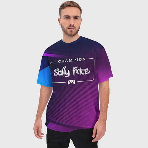 Мужская футболка оверсайз Sally Face Gaming Champion: рамка с лого и джойсти / 3D-принт – фото 3