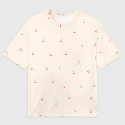 Футболка оверсайз мужская Вишня на бежевом фоне, цвет: 3D-принт