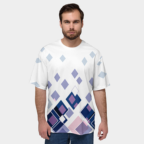 Мужская футболка оверсайз Геометрический узор в бело-синий тонах / 3D-принт – фото 3