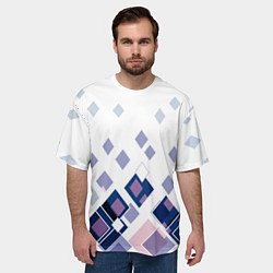 Футболка оверсайз мужская Геометрический узор в бело-синий тонах, цвет: 3D-принт — фото 2