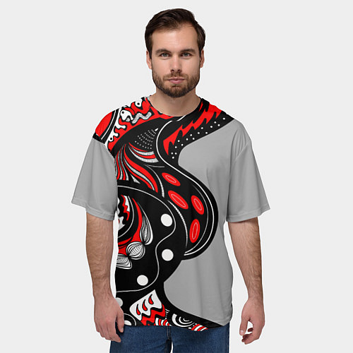 Мужская футболка оверсайз Красно-чёрные дудлы / 3D-принт – фото 3